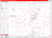 Janesville-Beloit Metro Area Wall Map Red Line Style